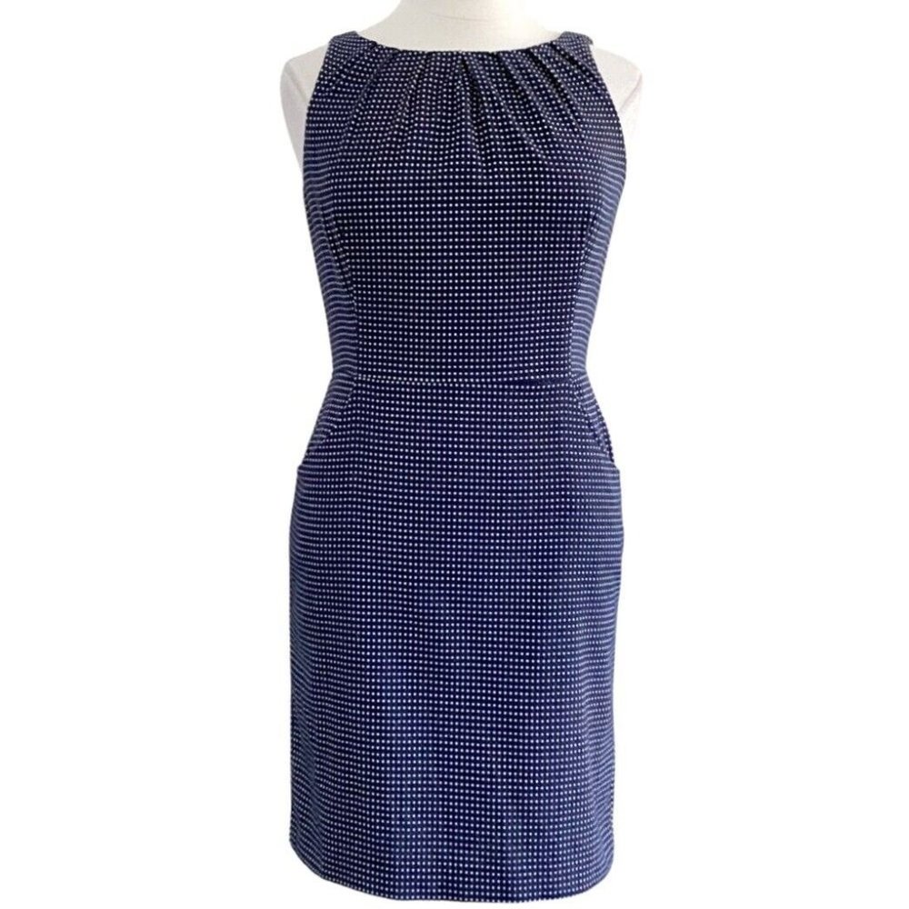Lauren Ralph Lauren Sleeveless Boat Neck Navy Dot Pattern Woven Dress Sz 14 - Picture 1 of 7